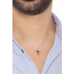 Collar en oro blanco de 18k con cruz con rubíes 2
