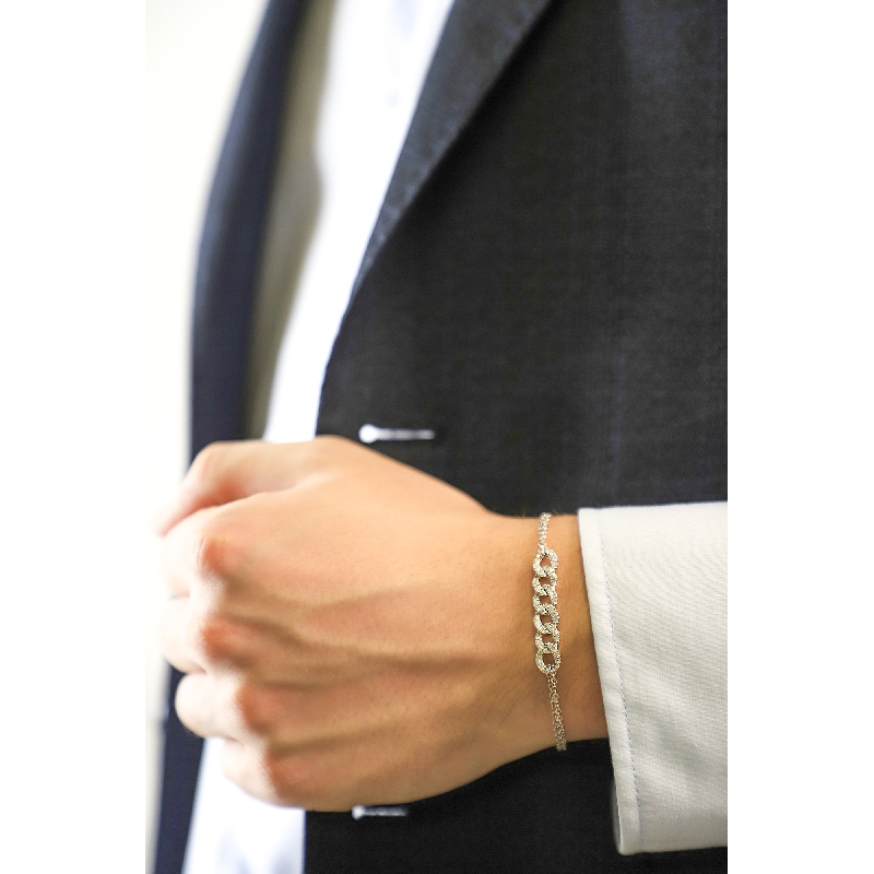 Pulsera cubana de 6 eslabones roló oro blanco 18k con diamantes, 19,0+0,5 cm Pulsera cubana de 6 eslabones roló oro blanco 18k con diamantes, 19,0+0,5 cm
