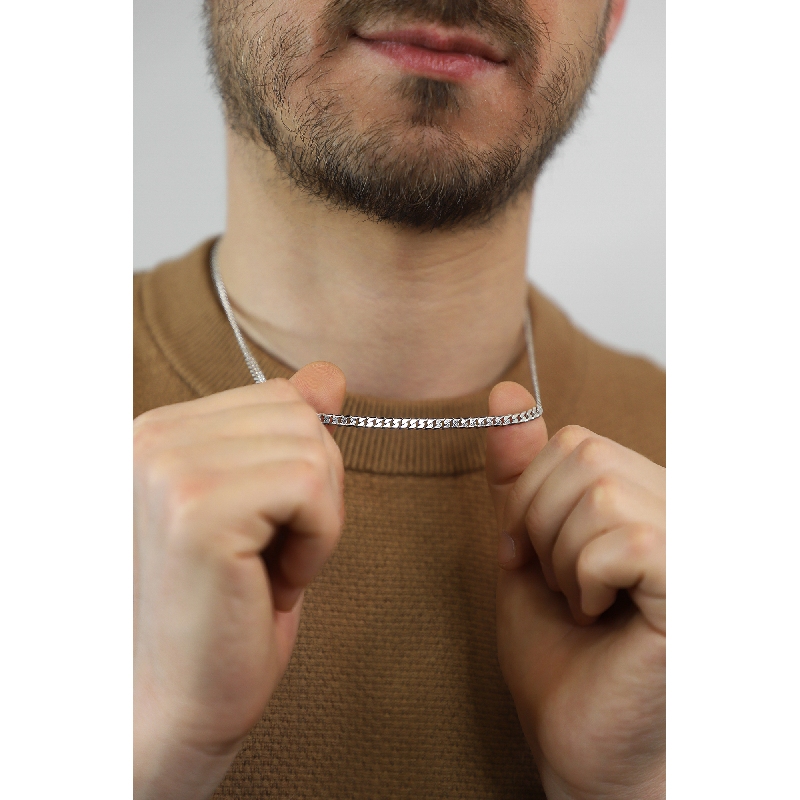 Collar de eslabones tipo gourmette en oro blanco 18k, cm 50