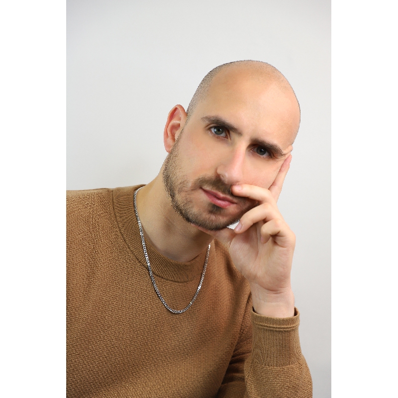 Collar cadena eslabones tipo gourmette en oro blanco 18k, cm 50