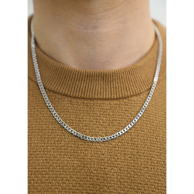 Collar cadena eslabones tipo gourmette en oro blanco 18k, cm 50