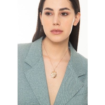 Collar en oro rosa de 18k con la figura de la Virgen cm 45