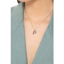 Colgante con initial P oro blanco y diamantes negros 2