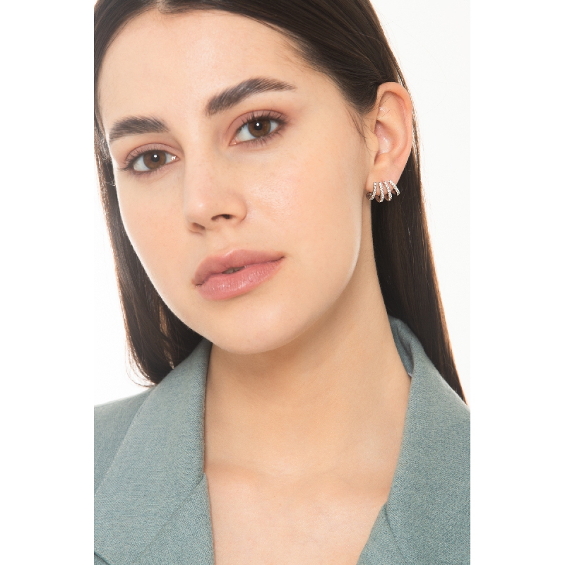 Pendientes en oro blanco 18k con cuatro filas de diamantes Pendientes en oro blanco 18k con cuatro filas de diamantes