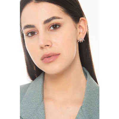 Pendientes en oro blanco 18k con cuatro filas de diamantes