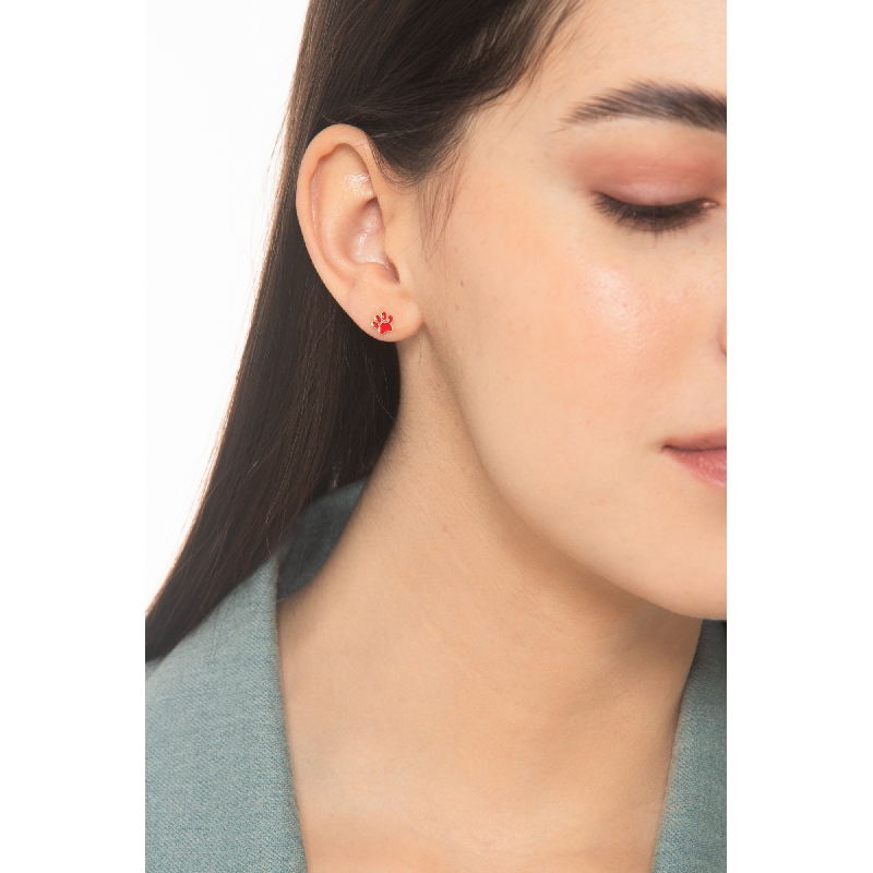 Pendientes en oro amarillo 18k perrito y patita roja