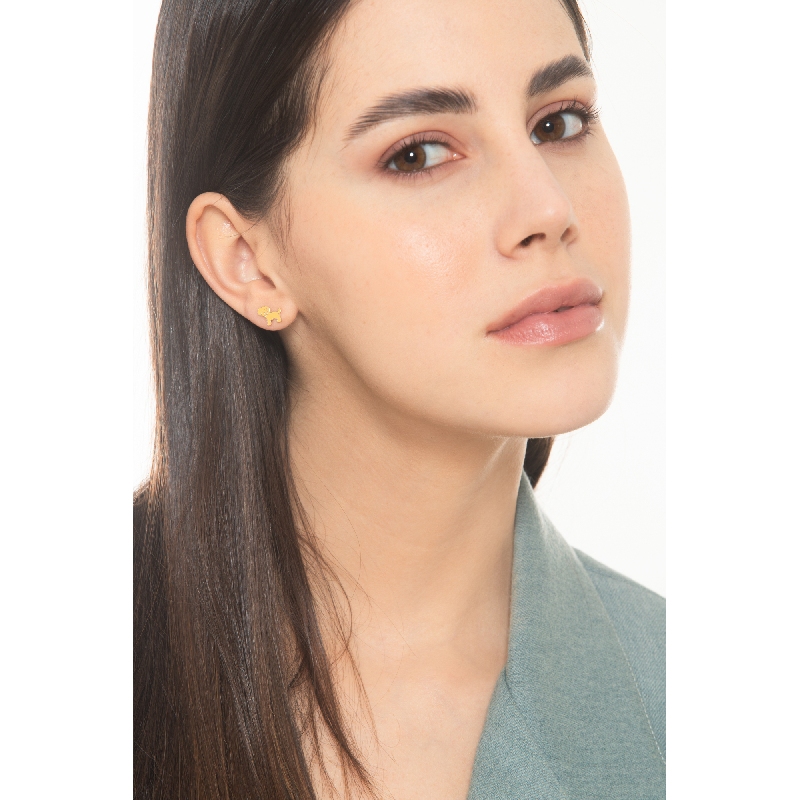 Pendientes en oro amarillo 18k con perrito amarillo y pata roja