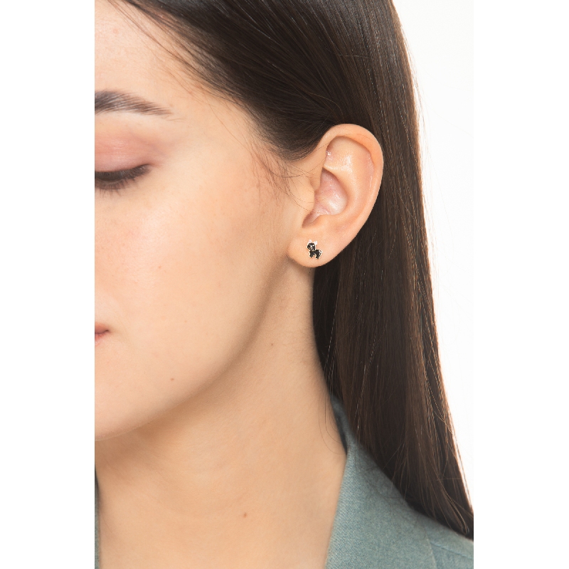 Pendientes en oro amarillo 18k con bulldog francés y pata rosa