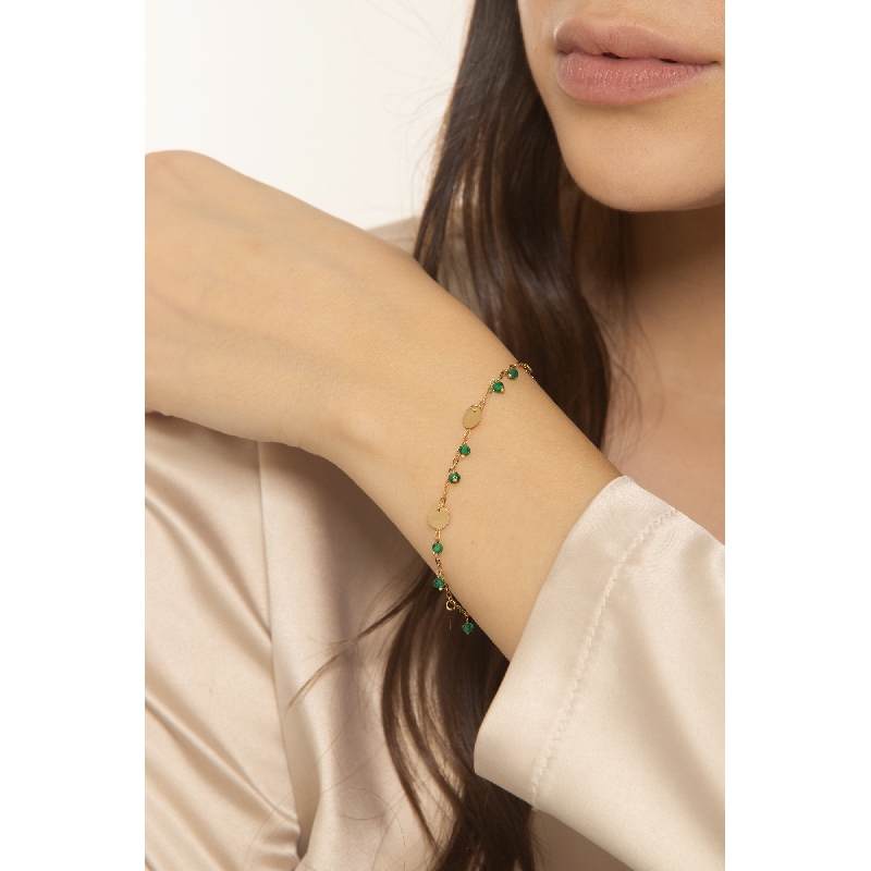 Pulsera oro 18k con colgantes y perlitas verdes