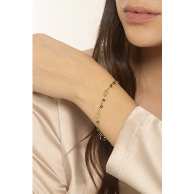 Pulsera oro 18k con colgantes y perlitas verdes
