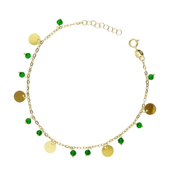 Pulsera oro 18k con colgantes y perlitas verdes