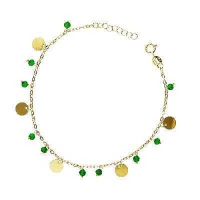 Pulsera oro 18k con colgantes y perlitas verdes