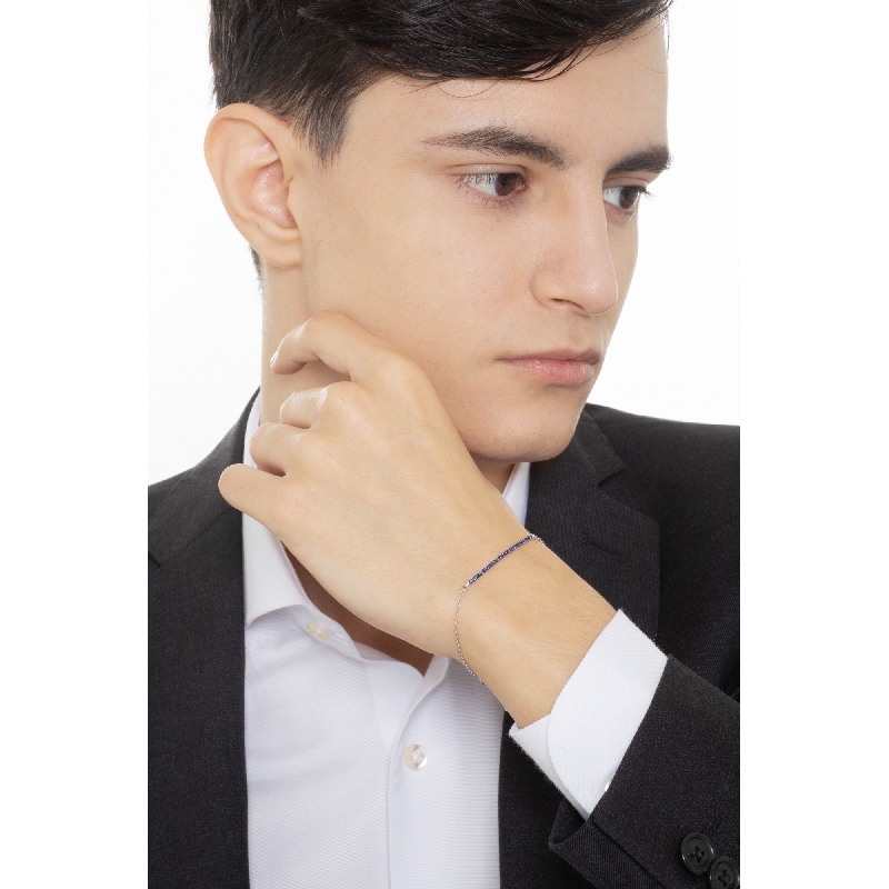 Pulsera hombre con zafiros azules y oro blanco 18k garras bruñidas Pulsera hombre con zafiros azules y oro blanco 18k garras bruñidas