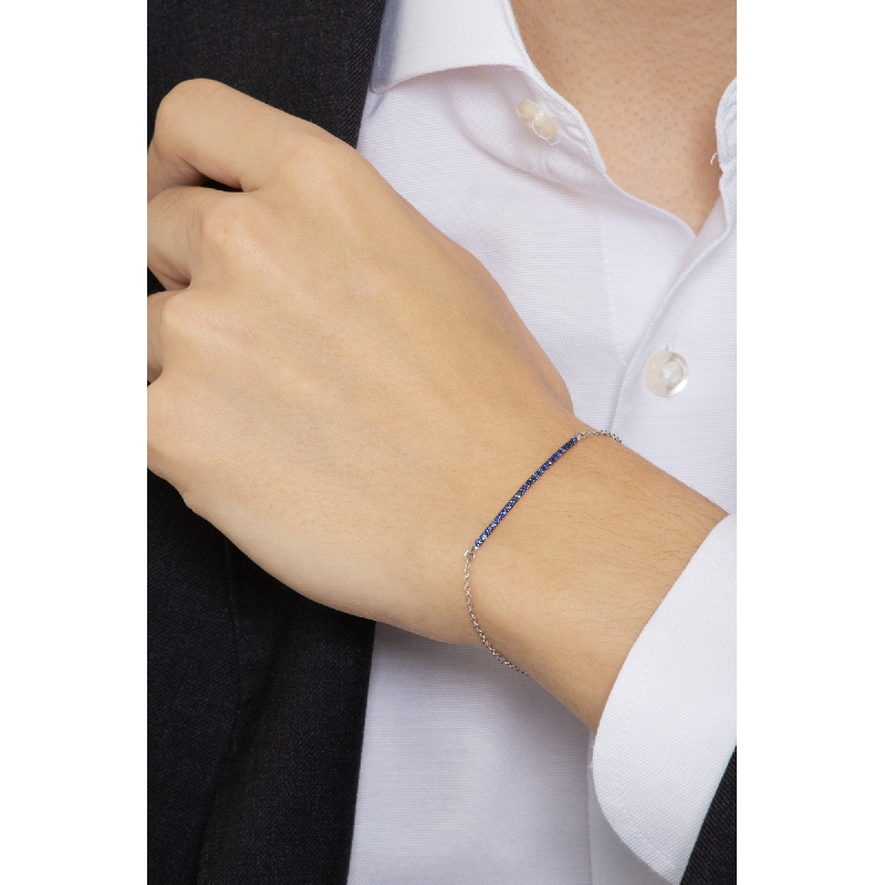 Pulsera hombre con zafiros azules y oro blanco 18k garras bruñidas Pulsera hombre con zafiros azules y oro blanco 18k garras bruñidas
