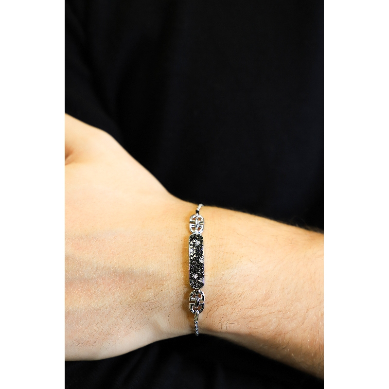 Pulsera hombre oro blanco 18 quilates con diamantes negros y blancos