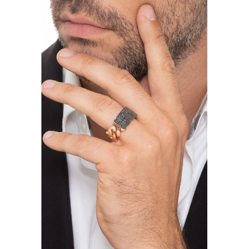 Anillo hombre gourmette en oro rosa 18kt con diamantes negros