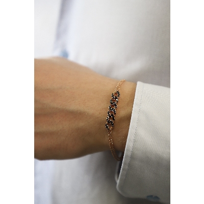 Pulsera cubana 6 eslabones oro rosa 18k con diamantes negros 