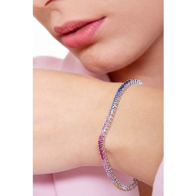 Pulsera Riviera en oro blanco 18 quilates con zafiros multicolores