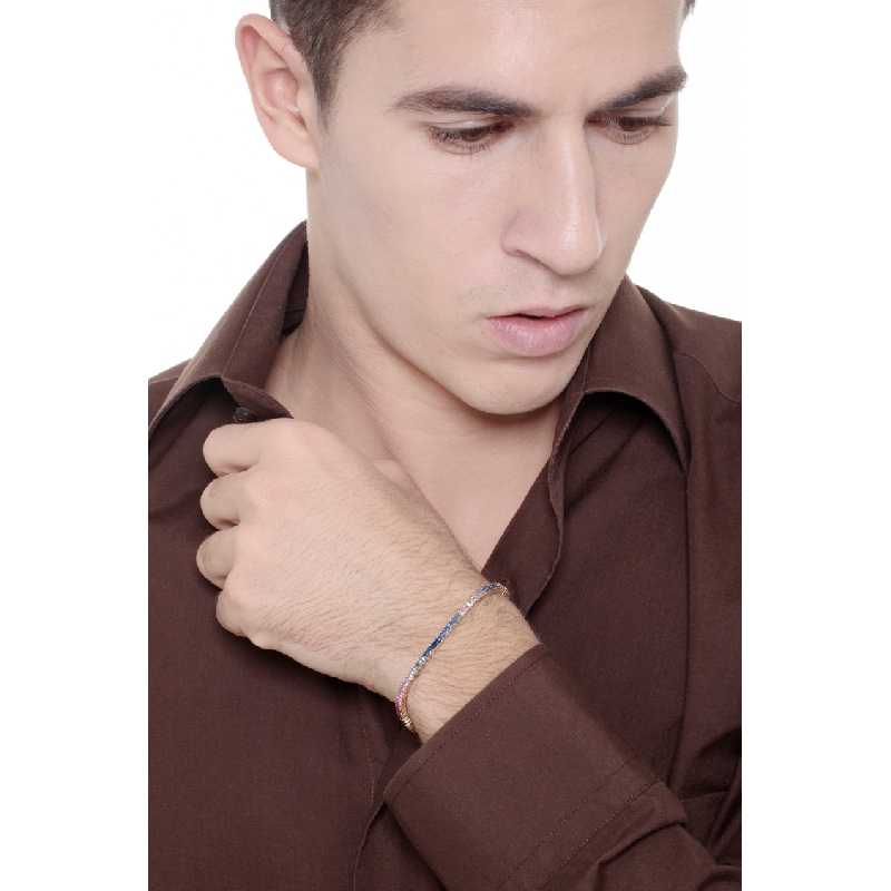 Pulsera riviera de hilo en oro amarillo de 18k con zafiros multicolor Pulsera riviera de hilo en oro amarillo de 18k con zafiros multicolor