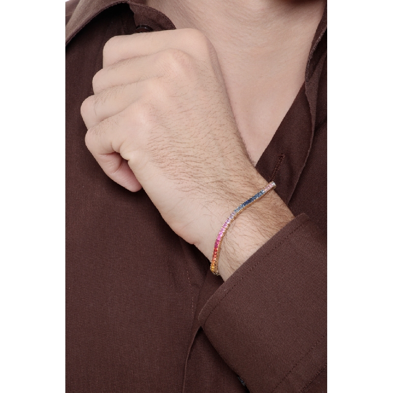 Pulsera riviera de hilo en oro amarillo de 18k con zafiros multicolor Pulsera riviera de hilo en oro amarillo de 18k con zafiros multicolor