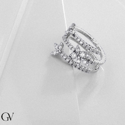 Anillo de banda 3 vueltas en oro blanco 18k con diamantes