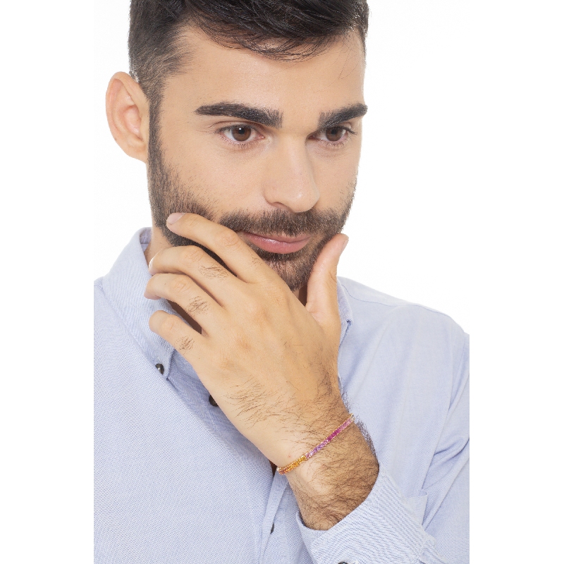 Pulsera tennis en oro rosa de 18k con zafiros multicolor