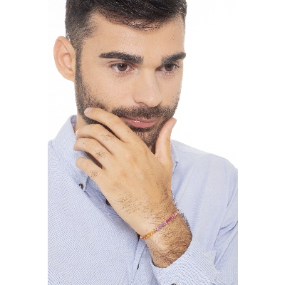 Pulsera tennis en oro rosa de 18k con zafiros multicolor