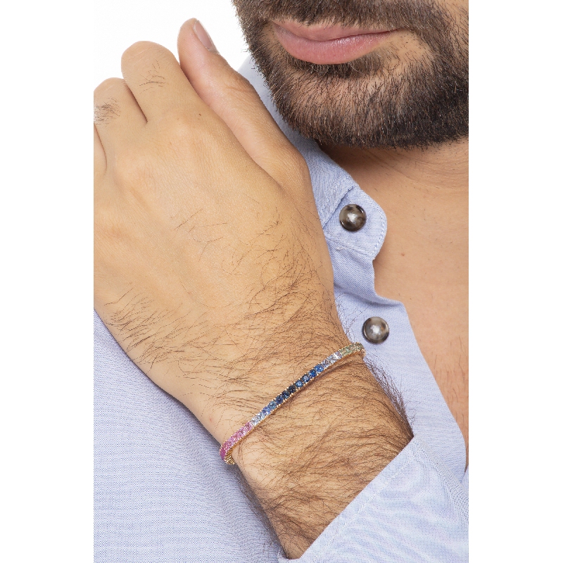 Pulsera tennis en oro rosa de 18k con zafiros multicolor