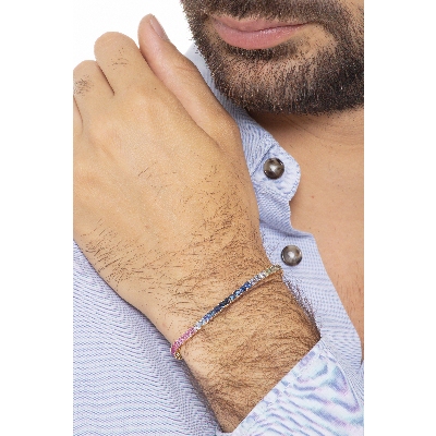 Pulsera tennis en oro rosa de 18k con zafiros multicolor