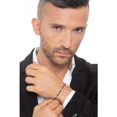 Pulsera Tennis en Oro Blanco 18k con Diamantes Negros y Blancos