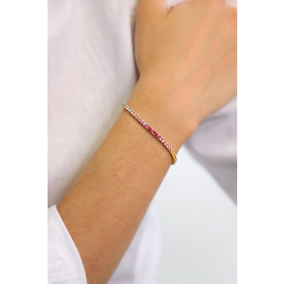 Pulsera riviera en oro amarillo 18 quilates con zafiros multicolores