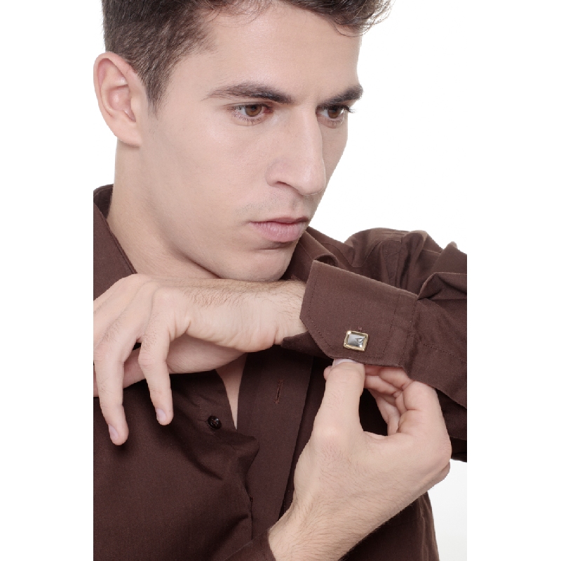 Gemelos rectangulares de oro blanco y amarillo de 18 quilates