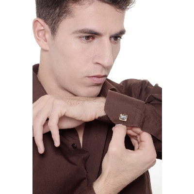 Gemelos rectangulares de oro blanco y amarillo de 18 quilates