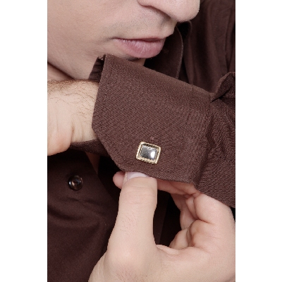 Gemelos rectangulares de oro blanco y amarillo de 18 quilates