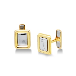 Gemelos rectangulares de oro blanco y amarillo de 18 quilates