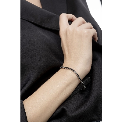 Pulsera Tennis en oro blanco 18k diamantes negros en garras brunidas