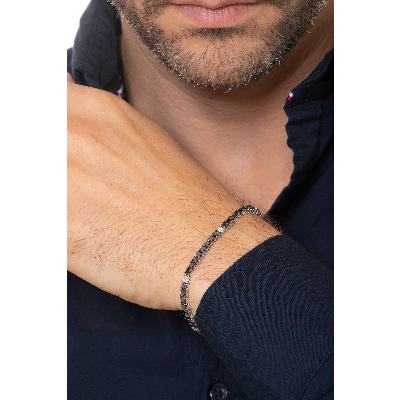 Pulsera hombre y mujer en oro 18k con diamantes negros alternados con diamantes