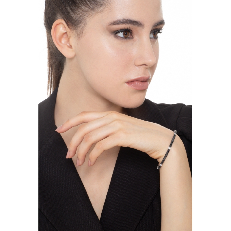 Pulsera hombre y mujer en oro 18k con diamantes negros alternados con diamantes Pulsera hombre y mujer en oro 18k con diamantes negros alternados con diamantes