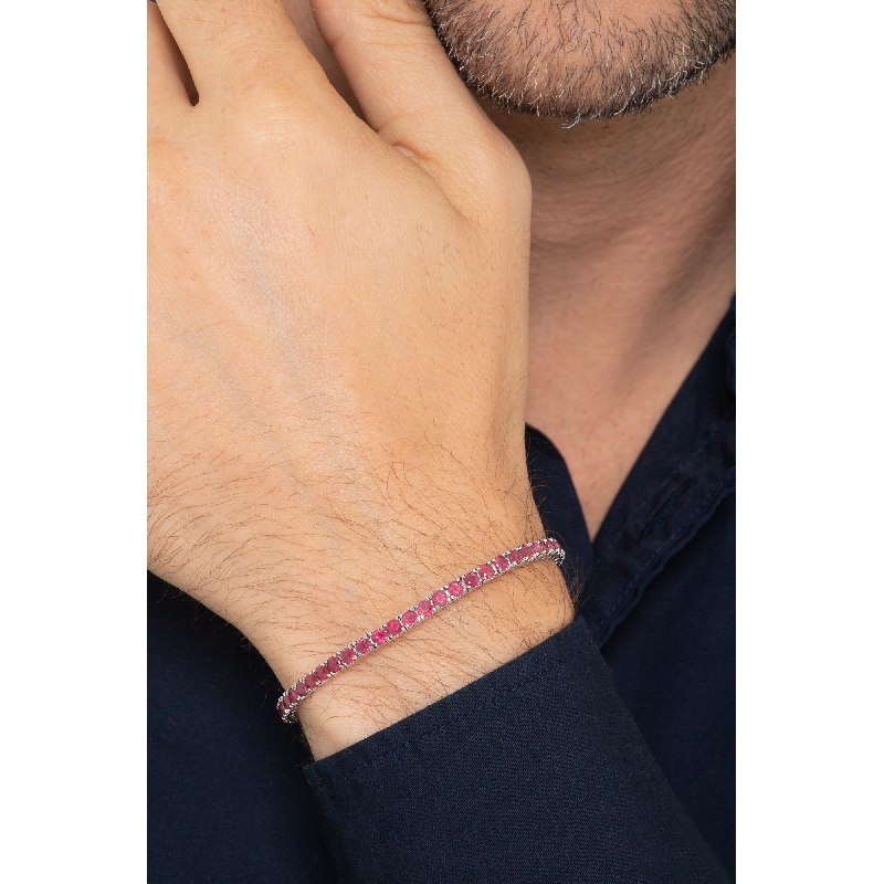 Pulsera tennis con garras en oro blanco 18k con rubíes  Pulsera tennis con garras en oro blanco 18k con rubíes