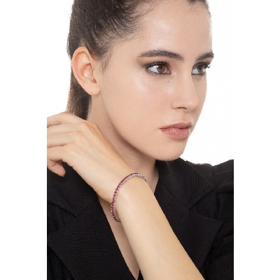 Pulsera tennis con garras en oro blanco 18k con rubíes 