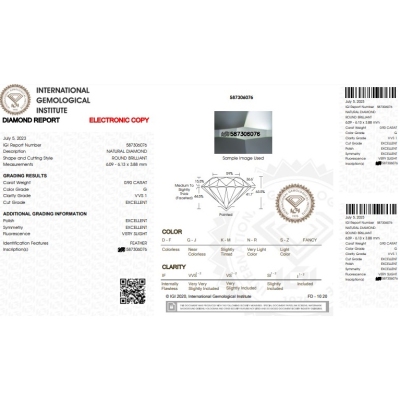 Diamante certificado  IGI   CT 0,90   G   VVS 1