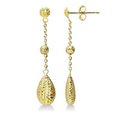 Pendientes colgantes en forma de gota en oro amarillo de 18 quilates