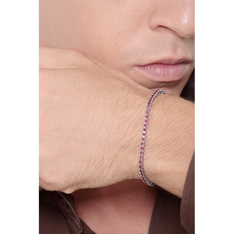 Pulsera tenis en oro blanco 18k con rubíes