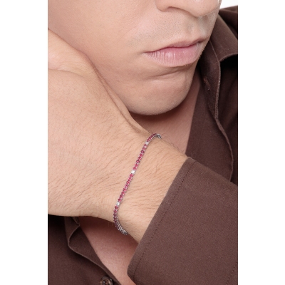 Pulsera Tennis en Oro Blanco 18k con Rubíes y Diamantes