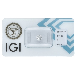 Diamante certificado IGI   CT 0,71   F  VVS 1