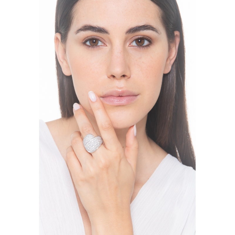 Anillo contrarié de banda en oro blanco 18k con pavé de diamantes Anillo contrarié de banda en oro blanco 18k con pavé de diamantes