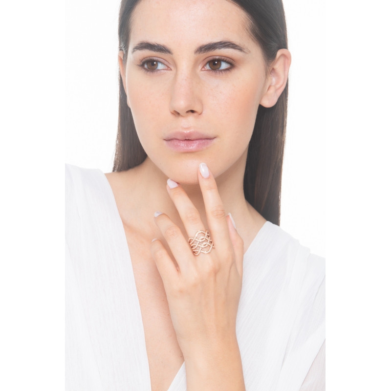 Anillo de banda en oro rosa 750 con diamantes Anillo de banda en oro rosa 750 con diamantes