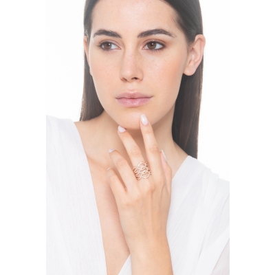 Anillo de banda en oro rosa 750 con diamantes