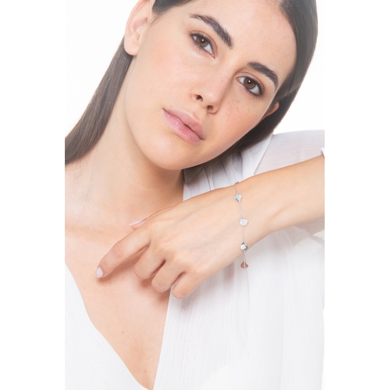 Pulsera en oro blanco 18ct con gotas y una de diamantes, 22 cm