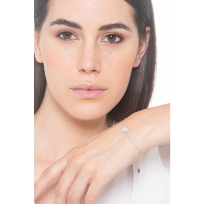 Pulsera de oro blanco 18k y corazón con diamantes